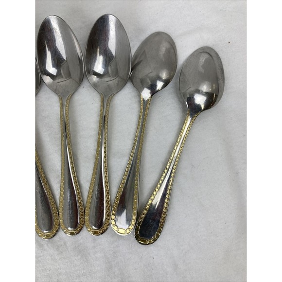 9 Retroneu GOLD ACCENT Chain 7” 18/8 Korea Stainless Dinner Spoon Great Quality - Picture 7 of 8